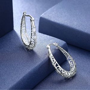Silver Arabesque Hoop Earrings